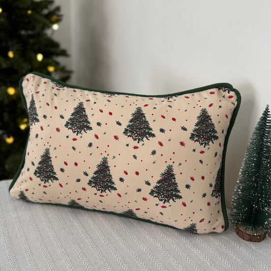 Christmas Cushion Cover -  Ornate Trees  on Biege (Lumbar)