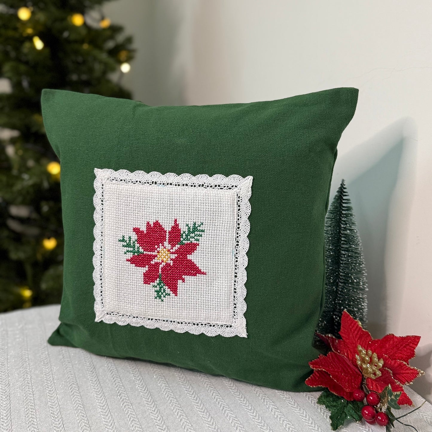 Christmas Cushion Cover -  Poinsettia