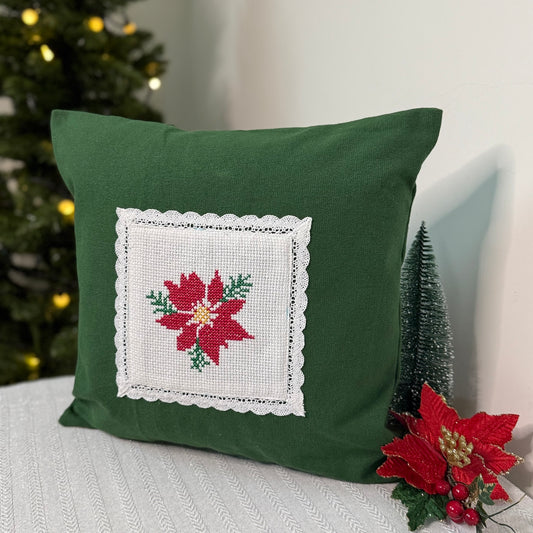 Christmas Cushion Cover -  Poinsettia
