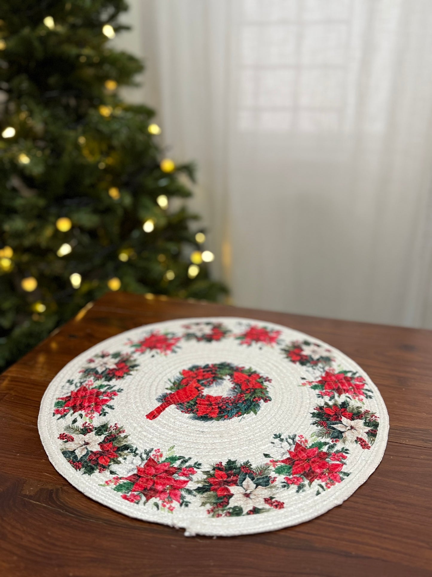 Christmas Placemat -  Cardinal & Poinsettias