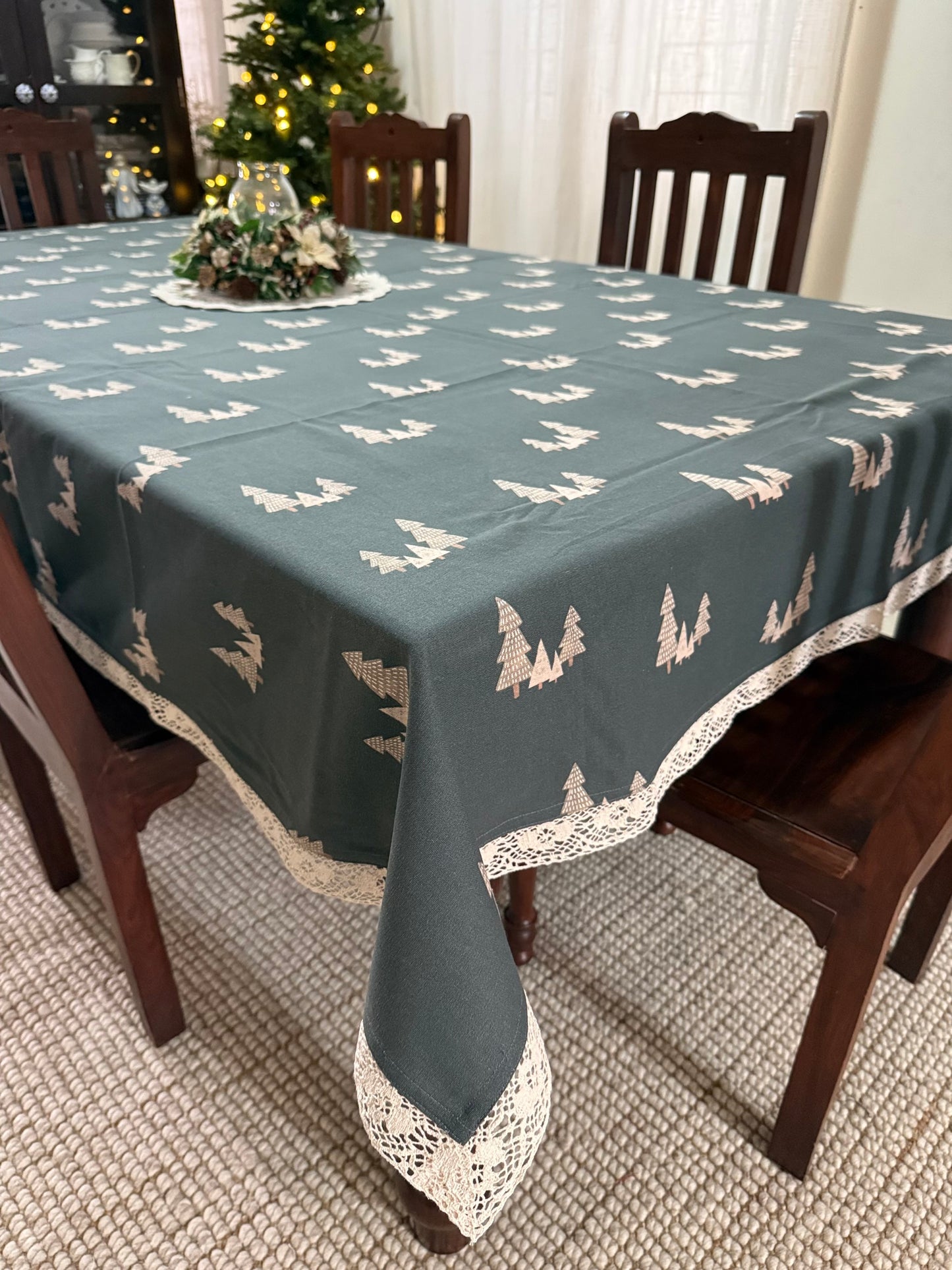 Christmas Tablecloth -  Trees on green