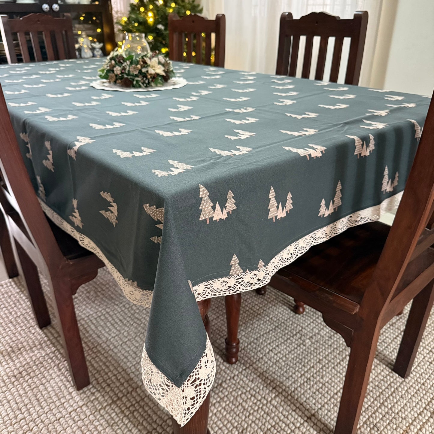 Christmas Tablecloth -  Trees on green