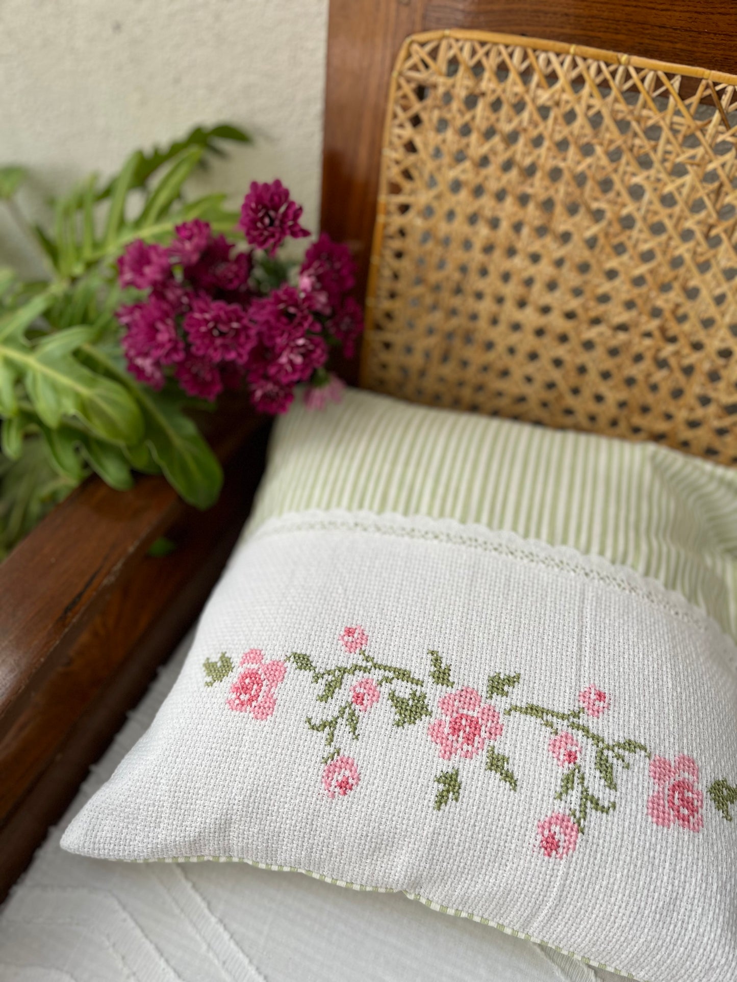 Cushion Cover - Rose Bunch ( Hand embroidered )