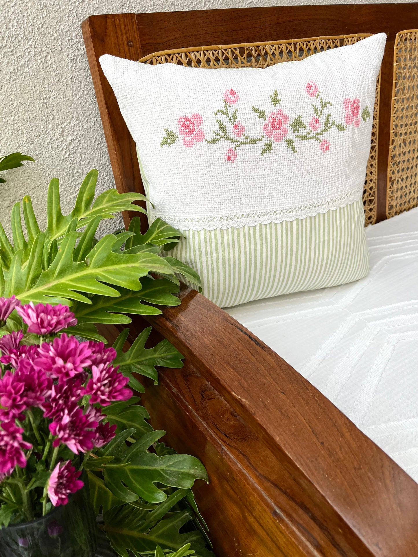 Cushion Cover - Rose Bunch ( Hand embroidered )