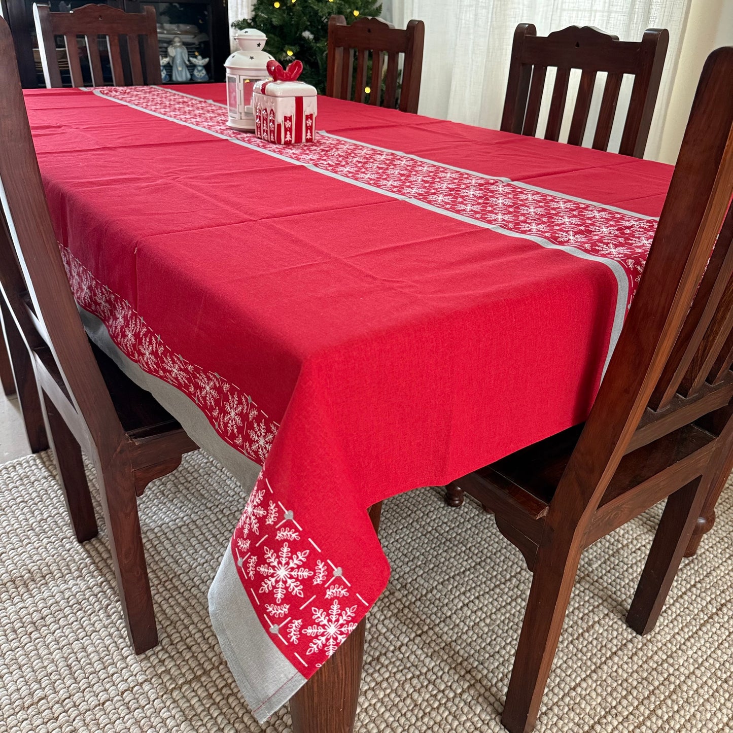 Christmas Tablecloth -  Snowflakes in grey