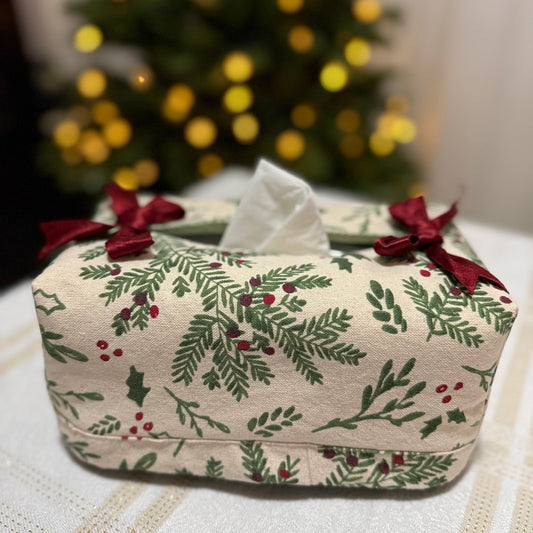 Tissue Box Cover - Holly & Bows