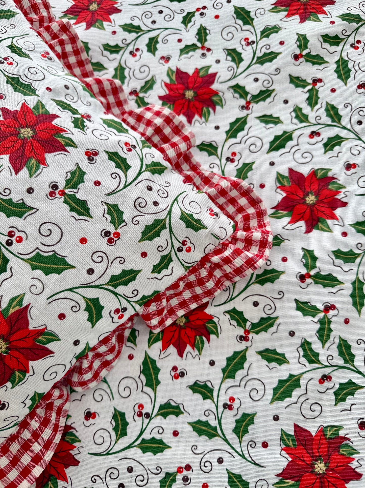 Christmas Bedsheet/ Bedspread - Poinsettias with Gingham (All Sizes)