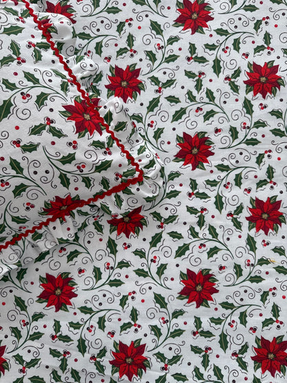 Christmas Bedspread/ Bedsheet - RicRac n Poinsettias (All Sizes)