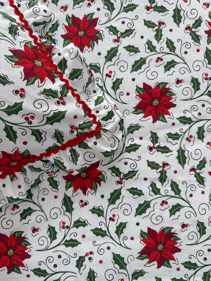 Christmas Bedspread/ Bedsheet - RicRac n Poinsettias (All Sizes)