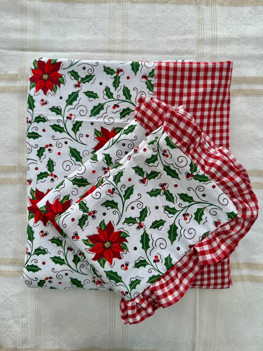 Christmas Bedsheet/ Bedspread - Poinsettias with Gingham (All Sizes)