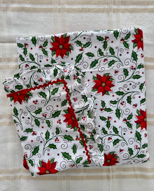 Christmas Bedspread/ Bedsheet - RicRac n Poinsettias (All Sizes)