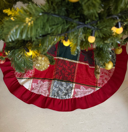 Christmas Tree Skirt - Jacquard & Red Ruffles