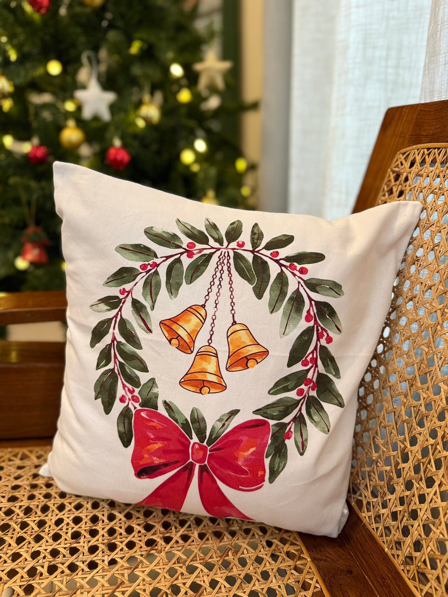 Christmas Cushion Cover - Bells on Wreath