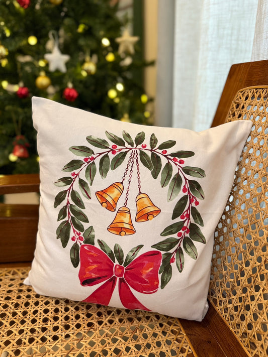 Christmas Cushion Cover - Bells on Wreath