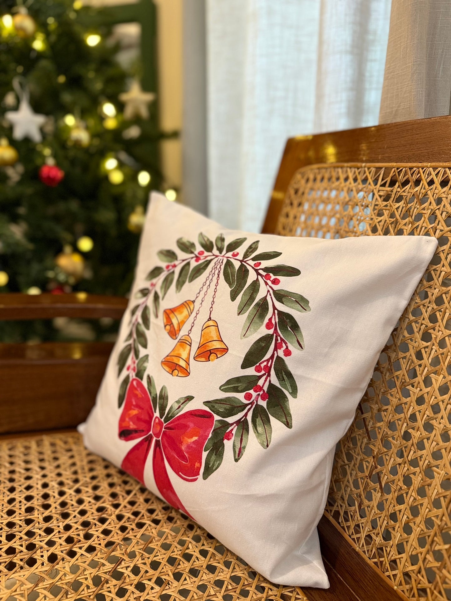 Christmas Cushion Cover - Bells on Wreath