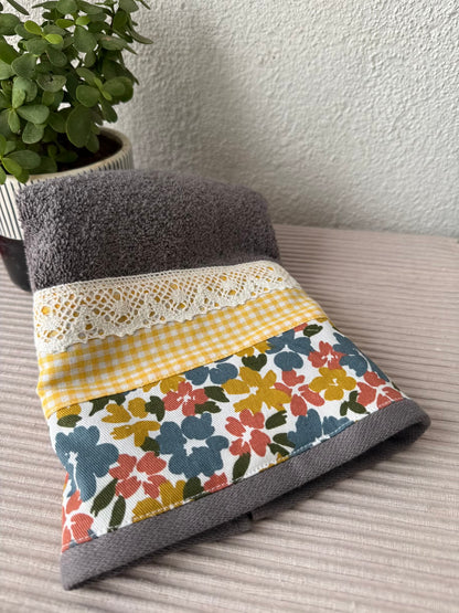 Hand Towel - Blossoms on Grey