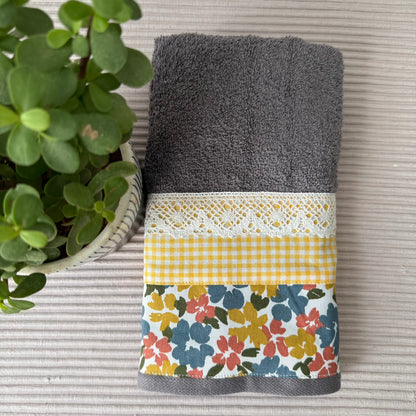 Hand Towel - Blossoms on Grey
