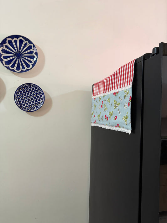 Fridge Top Cover- Strawberries and Gingham