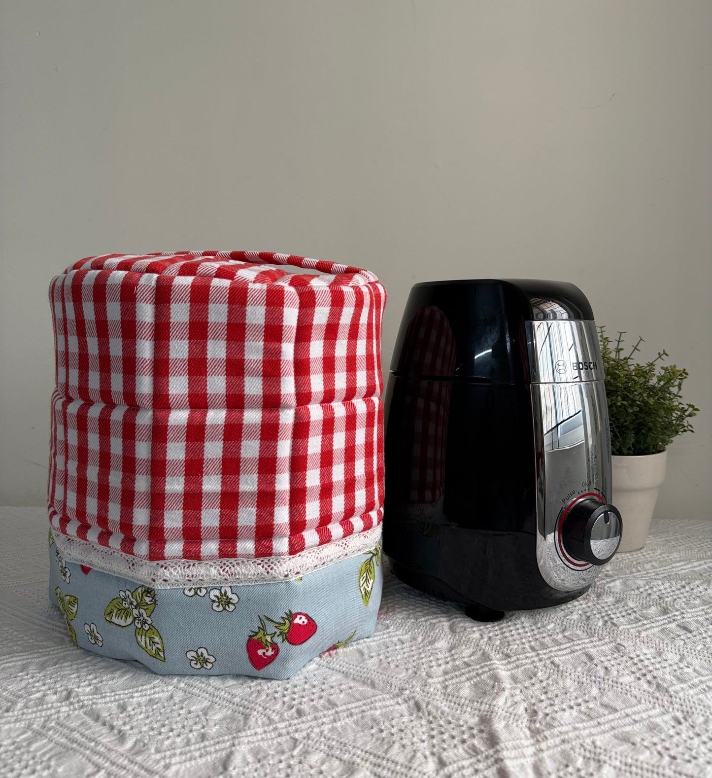 Mixer Grinder Cover- Strawberries and  Gingham