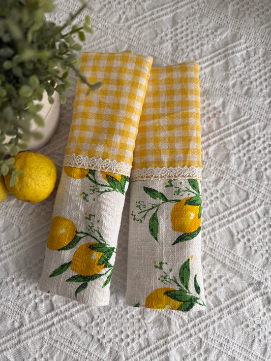 Fridge Handle Cover- Gingham and Lemons ( Reversible )