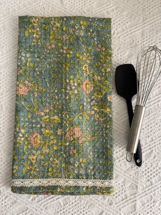 Kitchen Towel- Sea blue Waffle and Florals