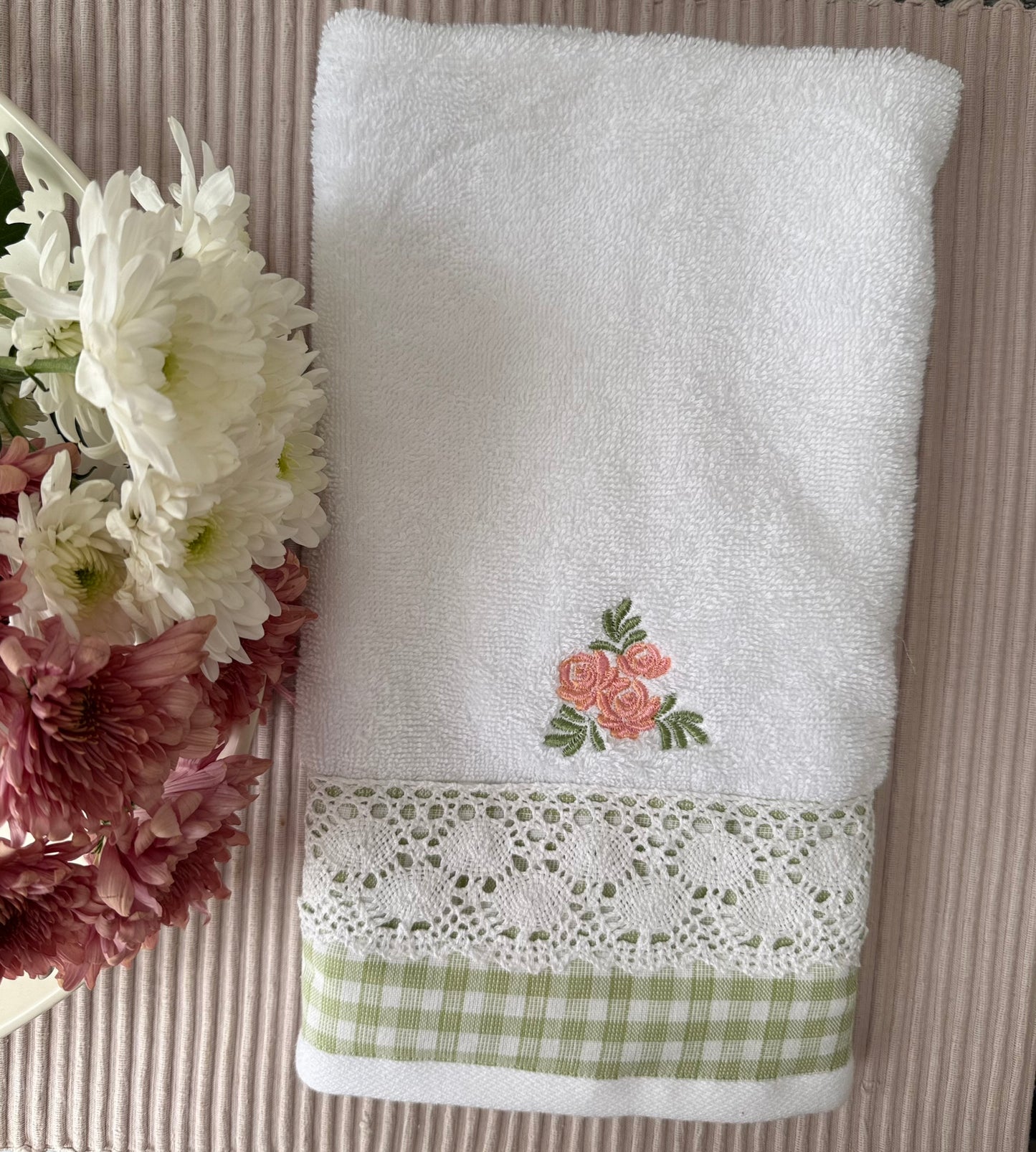 Hand Towel - Peach Blossoms on a white