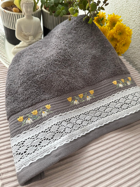 Hand Towel- Marigold ( embroidered)