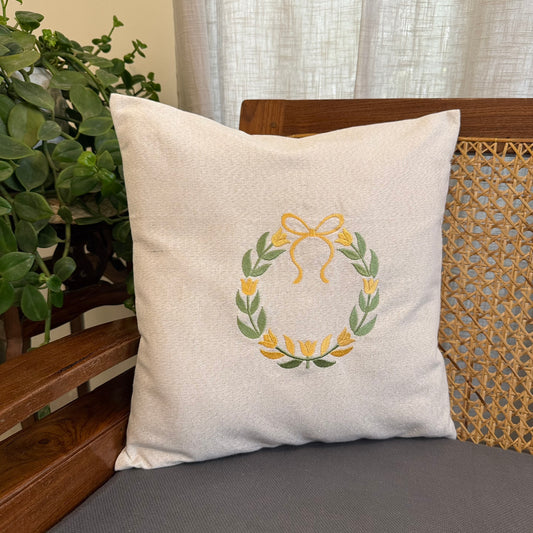 Cushion Cover - Yellow Tulips and Bow