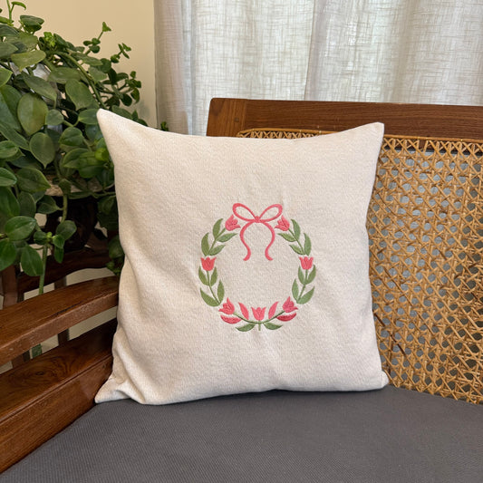 Cushion Cover - Peach Tulips & Bow