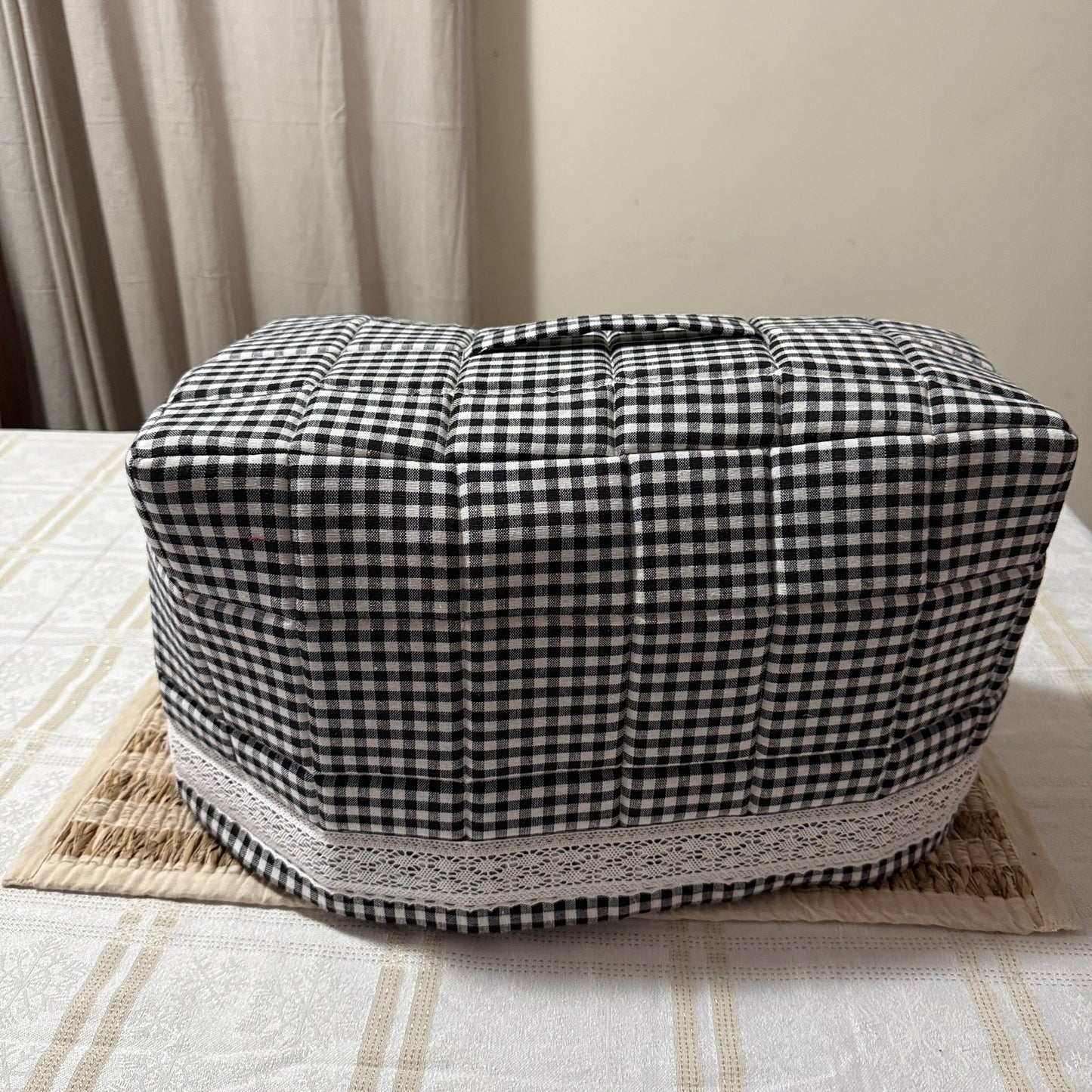 Wet Grinder Cover- Gingham and Lace