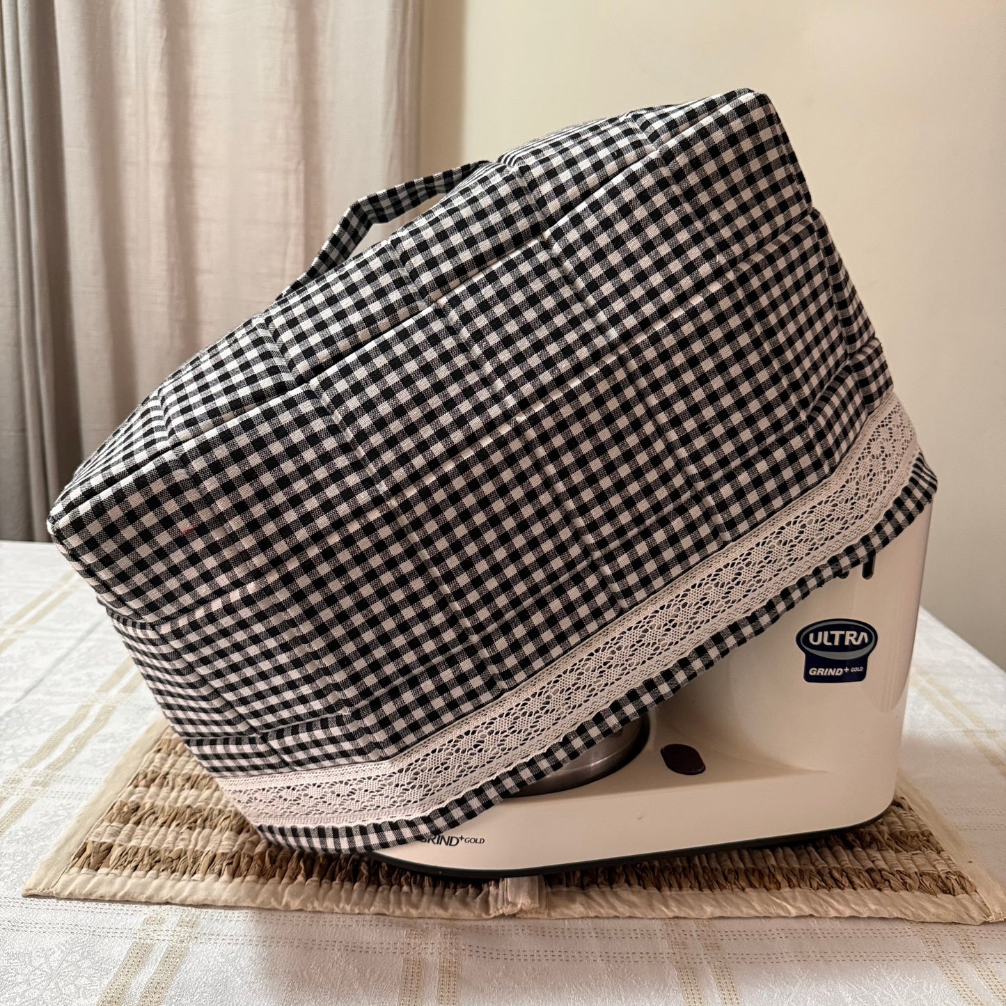 Wet Grinder Cover- Gingham and Lace
