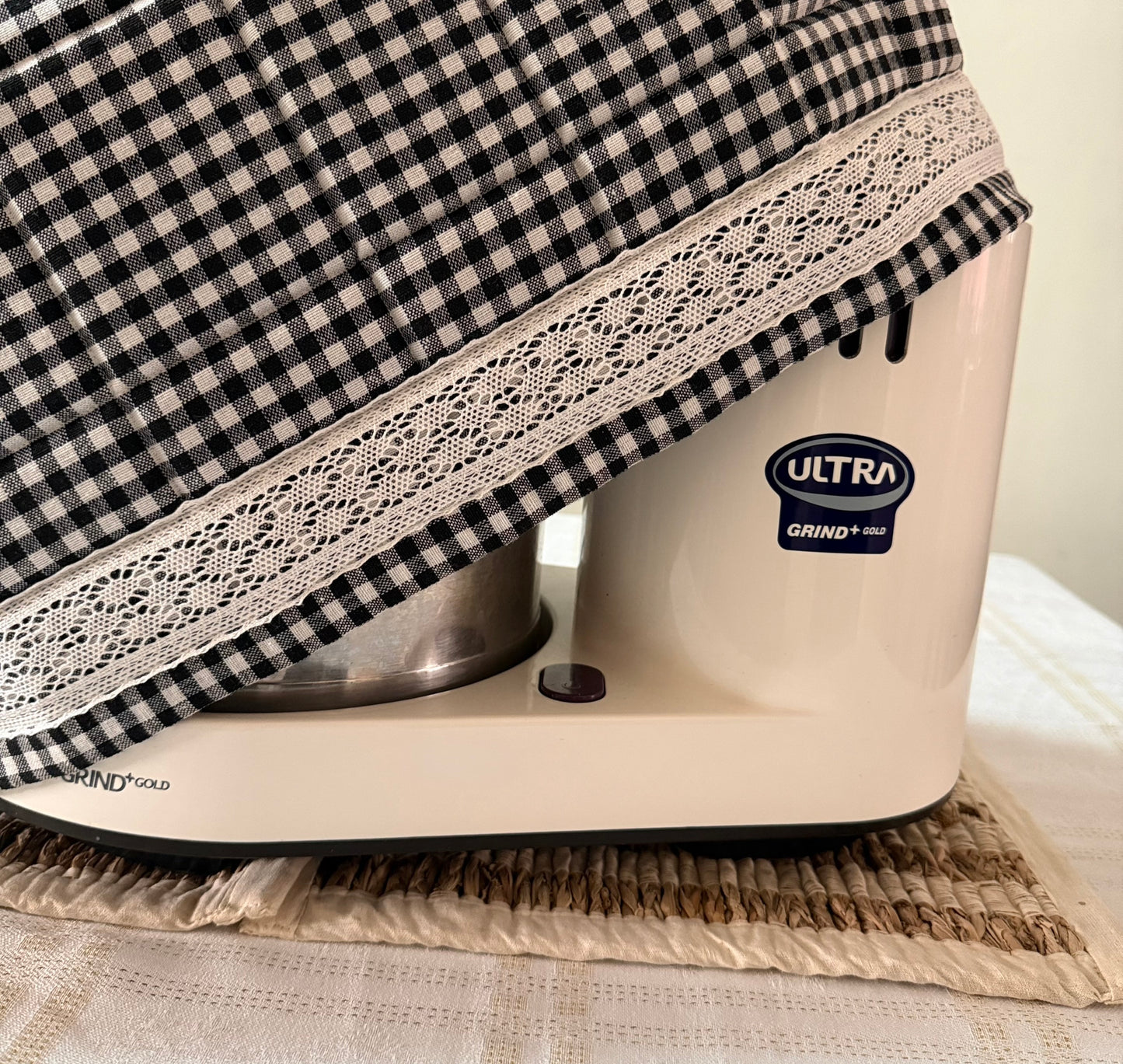 Wet Grinder Cover- Gingham and Lace