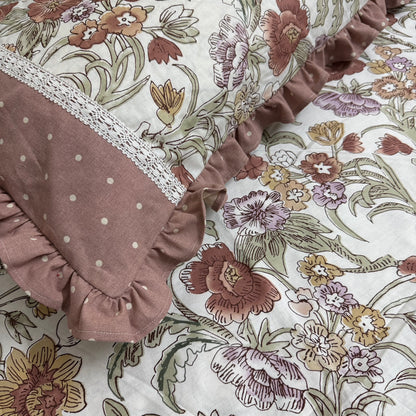 Bedsheet-  Peach Mauve  & Polka