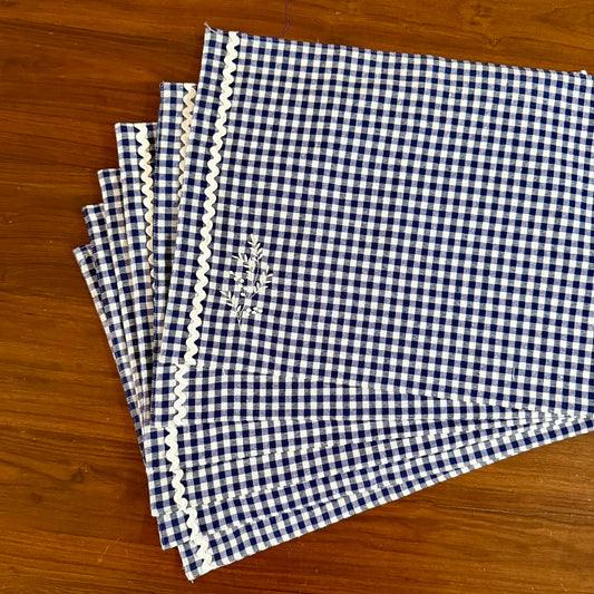 Placemats- Blue Gingham and Embroidery