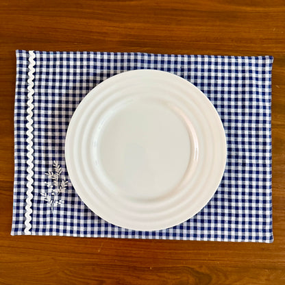 Placemats- Blue Gingham and Embroidery