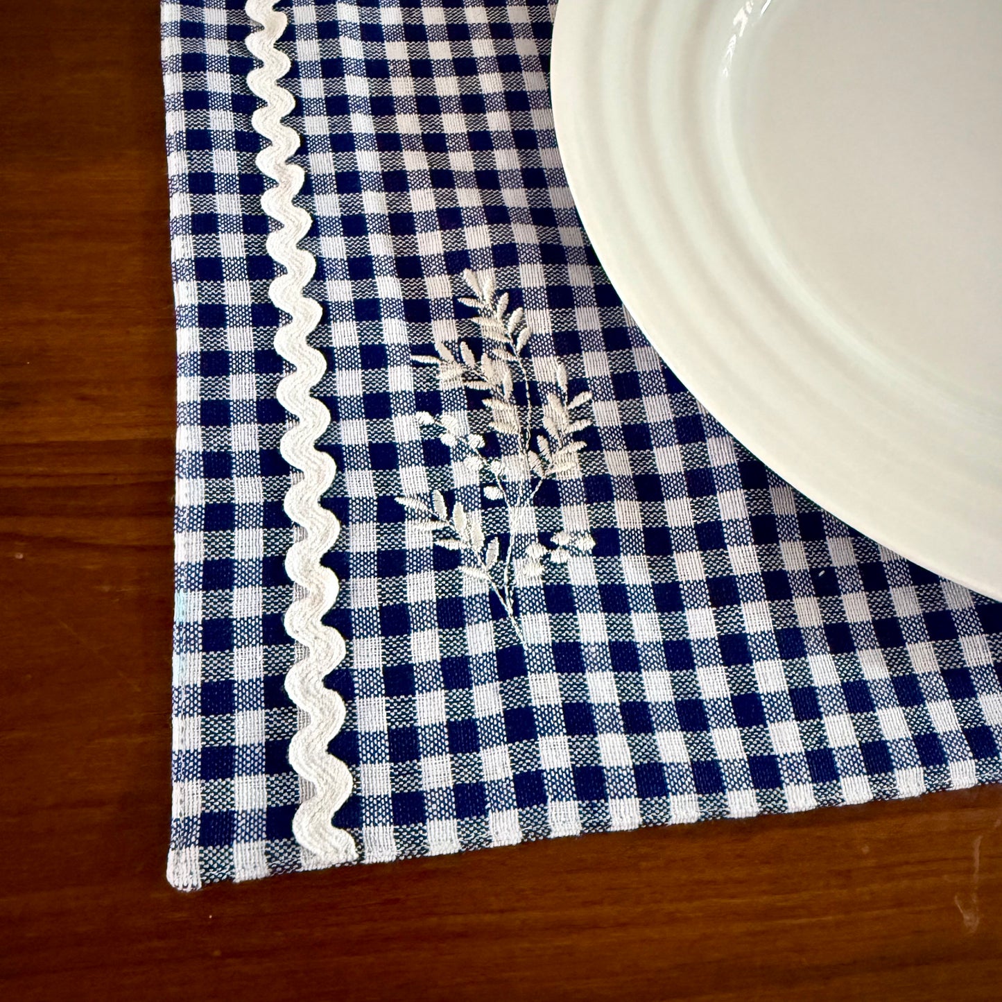 Placemats- Blue Gingham and Embroidery