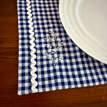 Placemats- Blue Gingham and Embroidery
