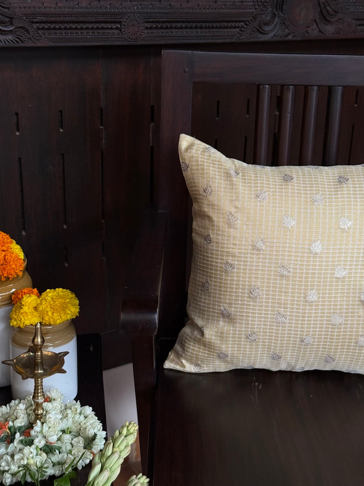Cushion Cover -  Pastel Yellow Brocade