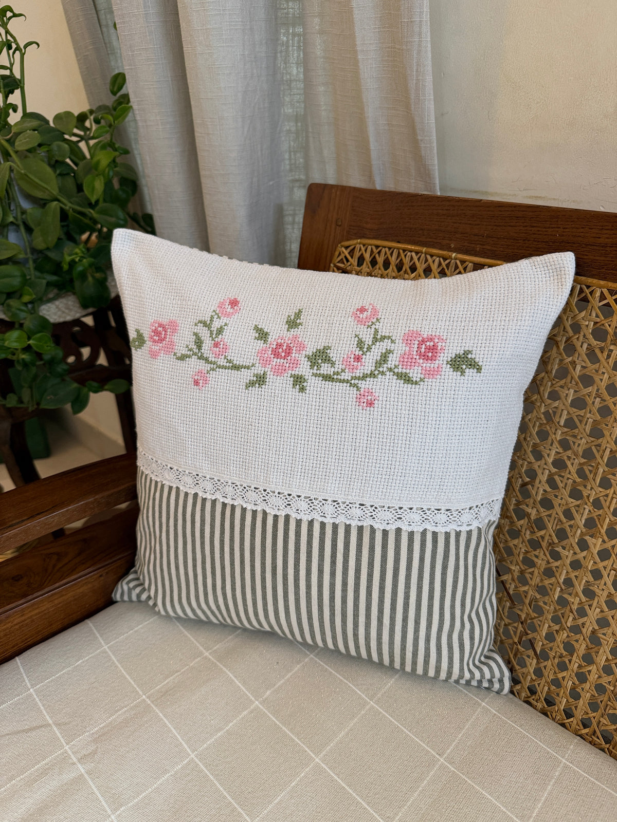 Cushion Cover- Rose Bunch ( hand embroidered)