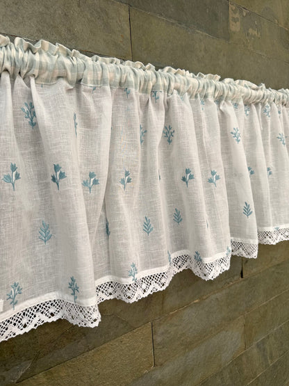 Kitchen Valance - Tiny blue flowers