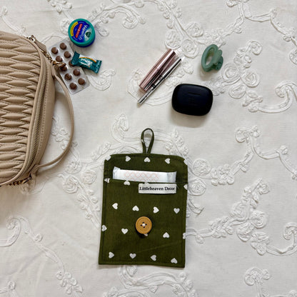 Multipurpose Pouch - Hearts on Green