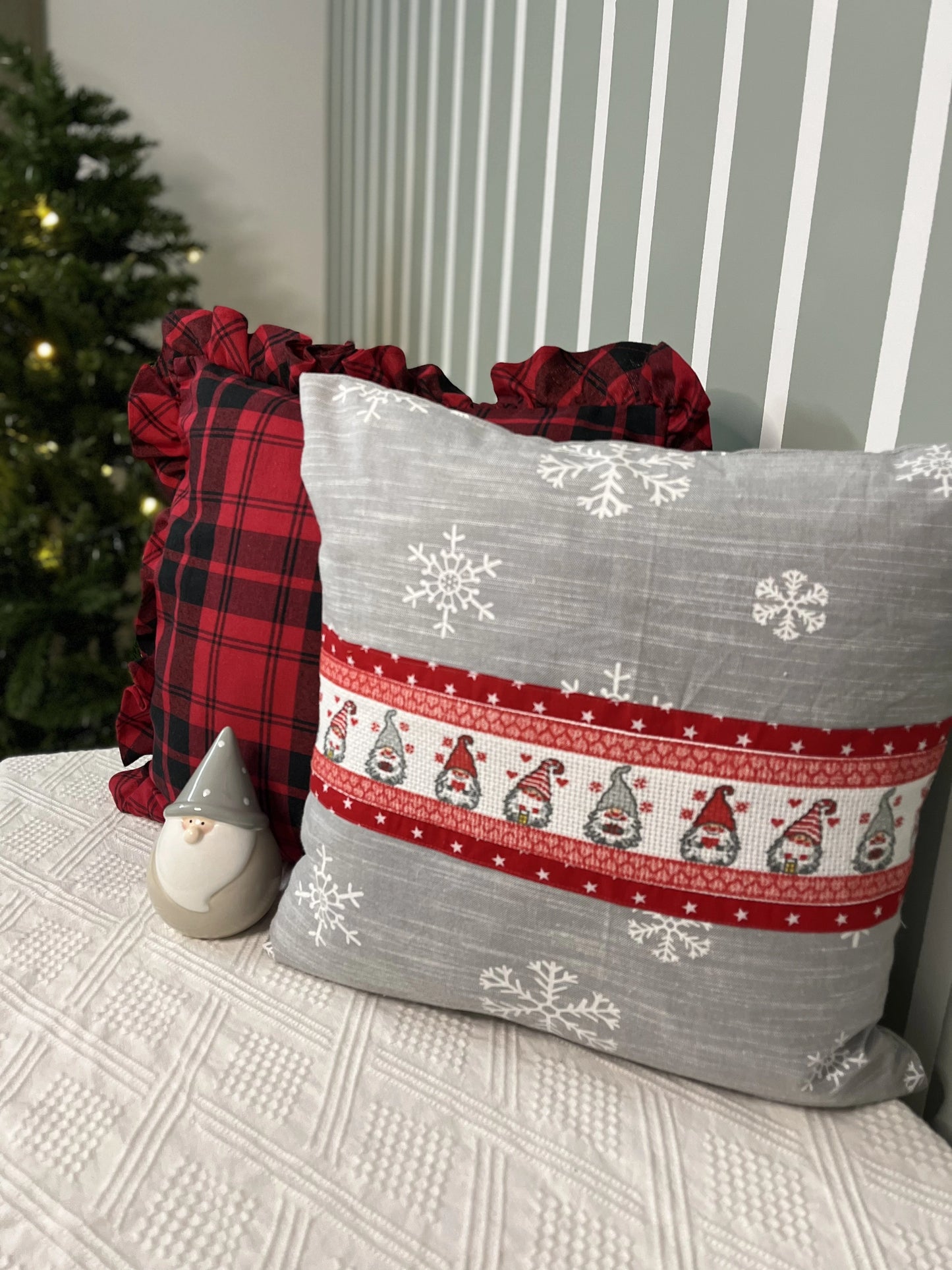 Christmas Cushion Cover- Tartan & Ruffles