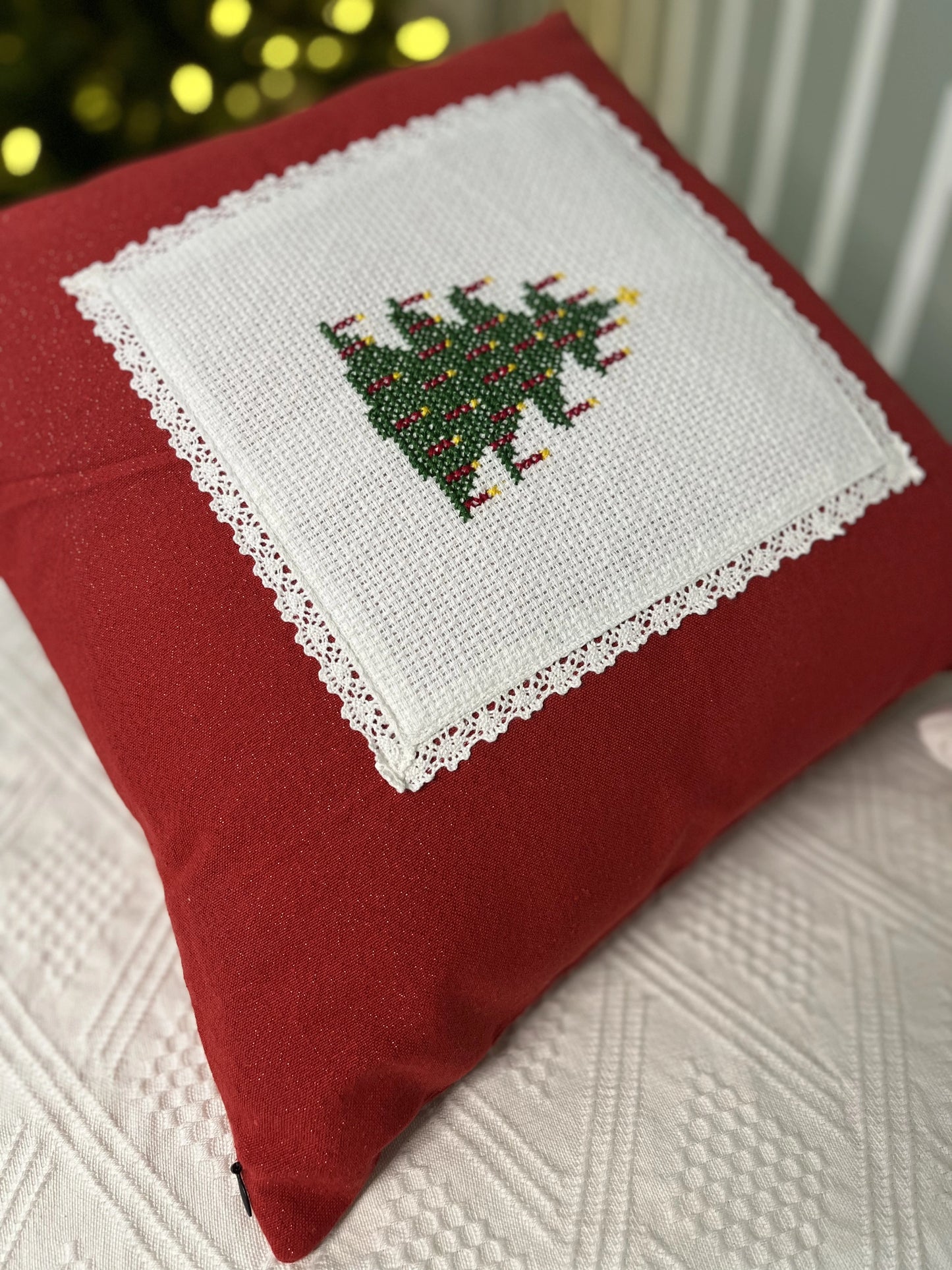 Cushion Cover- Trees n Candles ( Hand Embroidered)