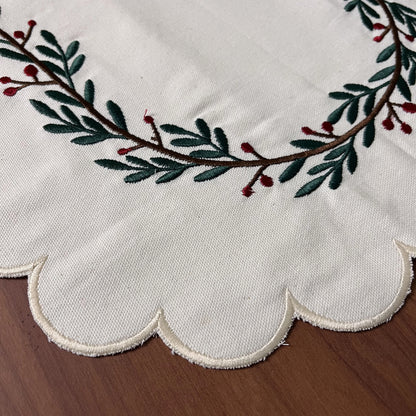 Runner Scalloped with Holly Embroidery