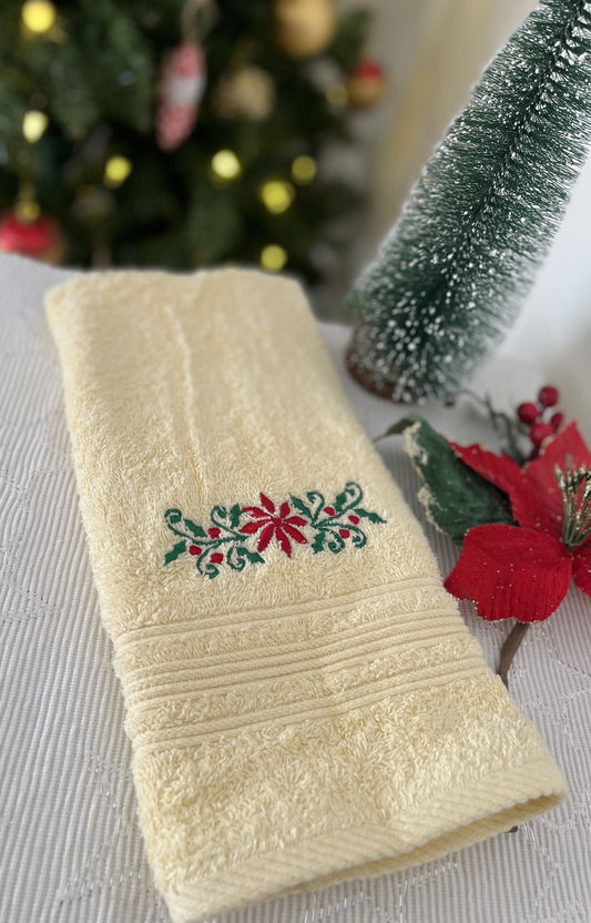 Hand Towel- Custard n Poinsettia