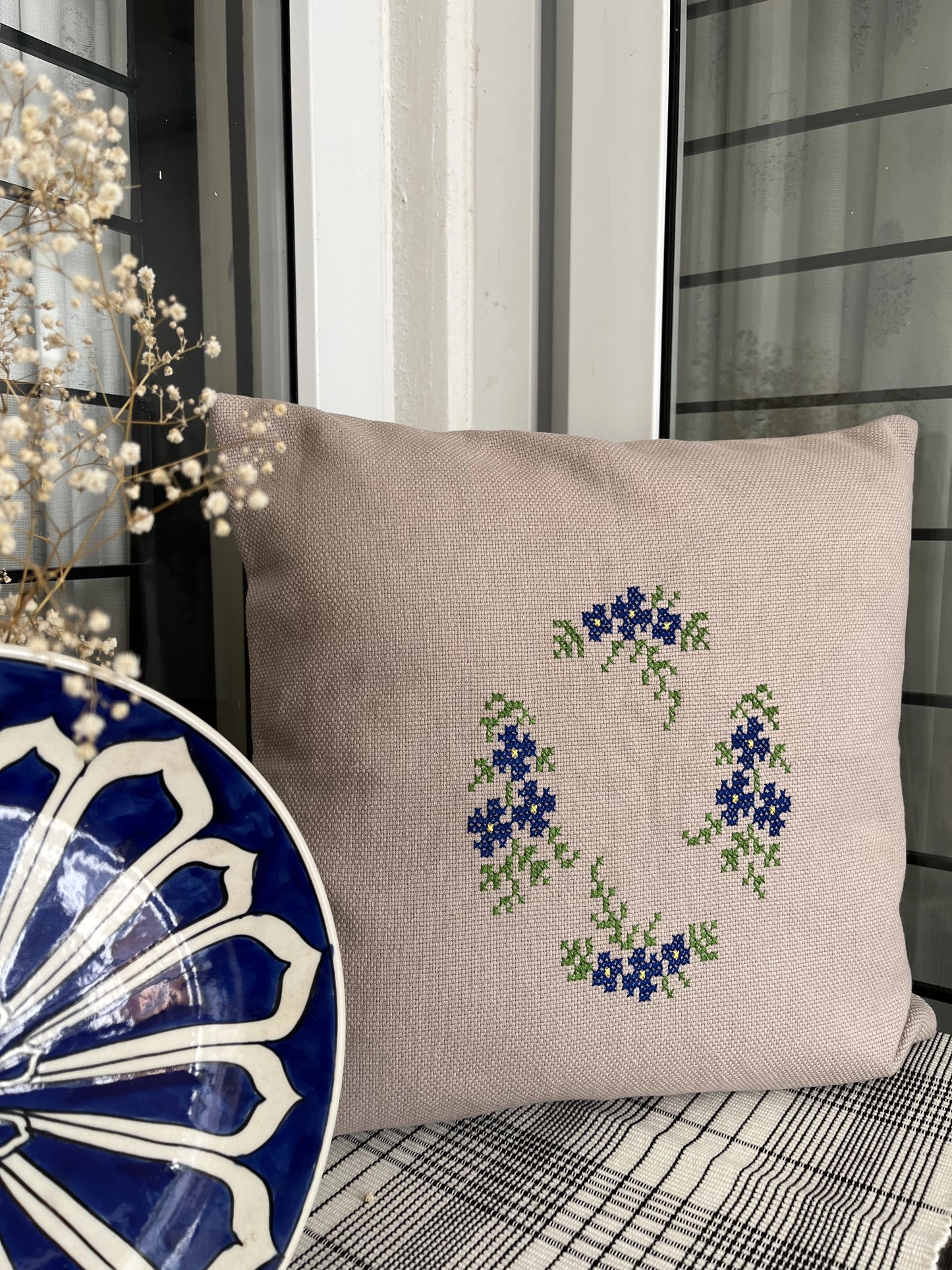 Cushion covers - Blue bells ( cross stitched)