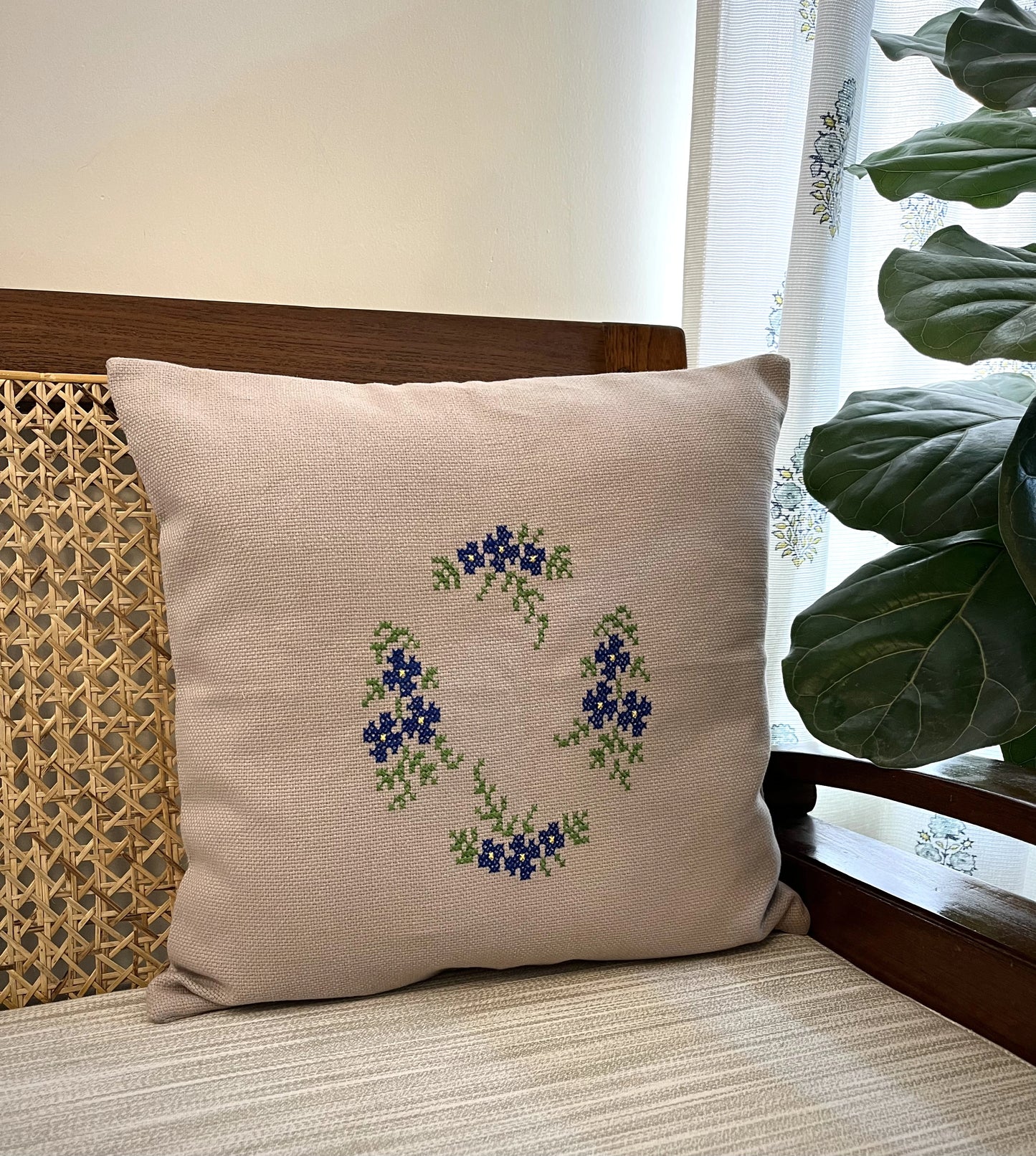 Cushion covers - Blue bells ( cross stitched)